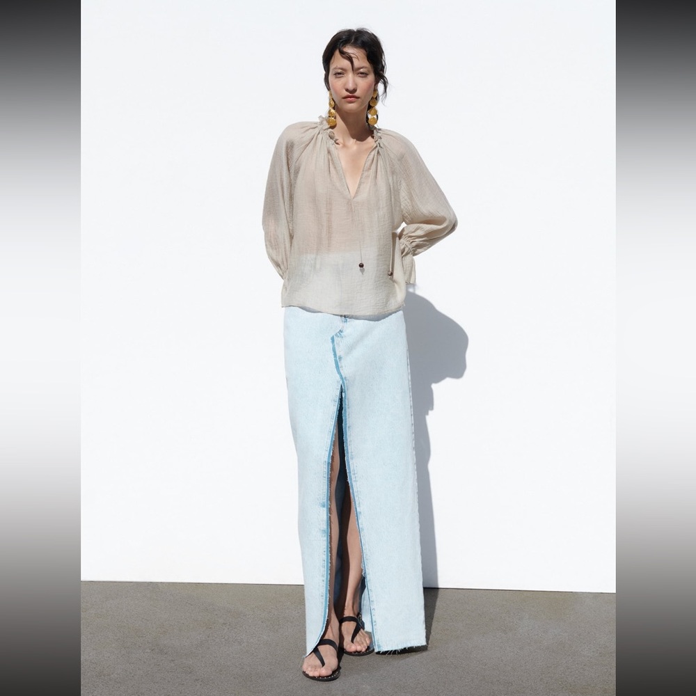 NWT Zara rustic ruffle sleeve blouse